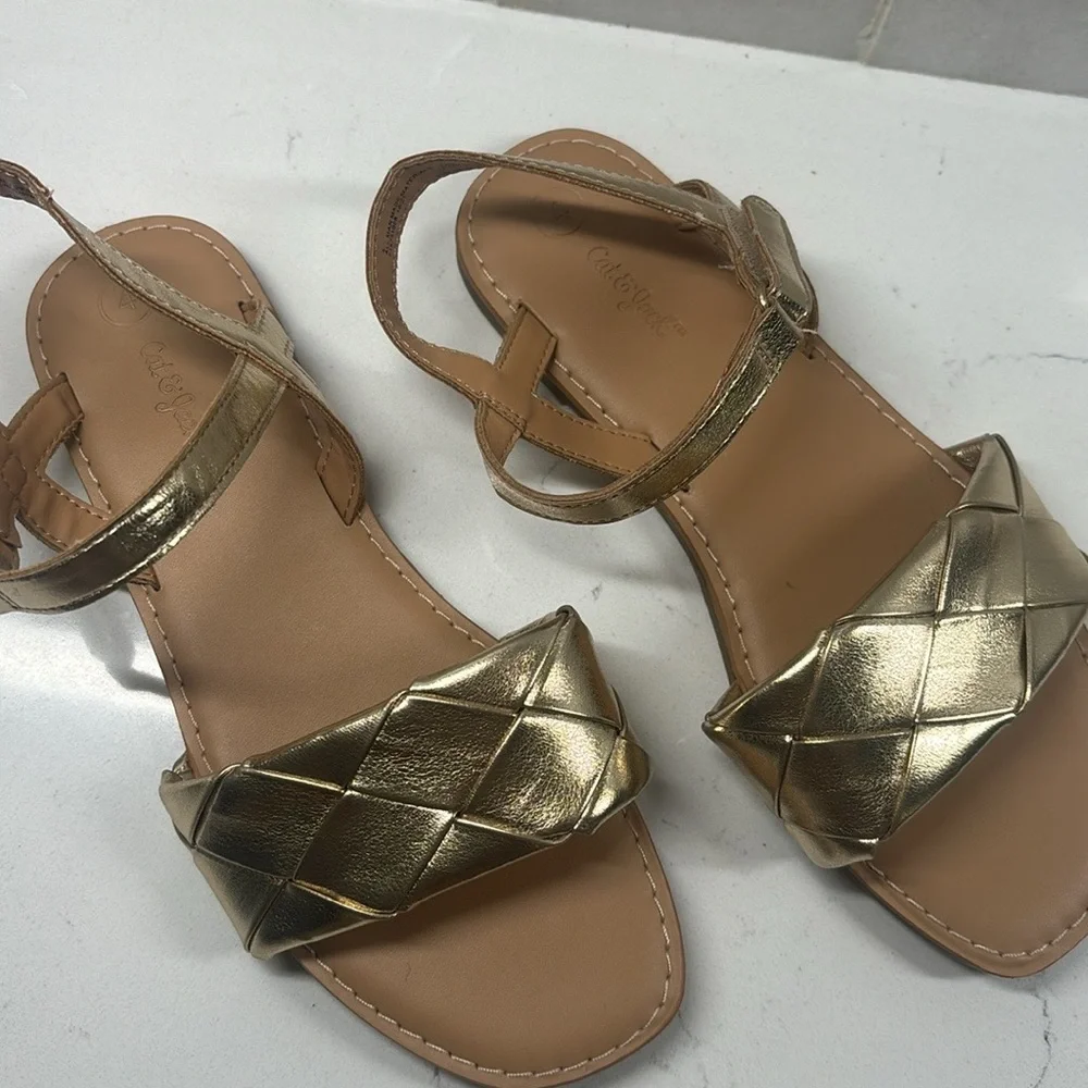 Girls Metallic Gold Braided Sandles, Cat & Jack, Size 4